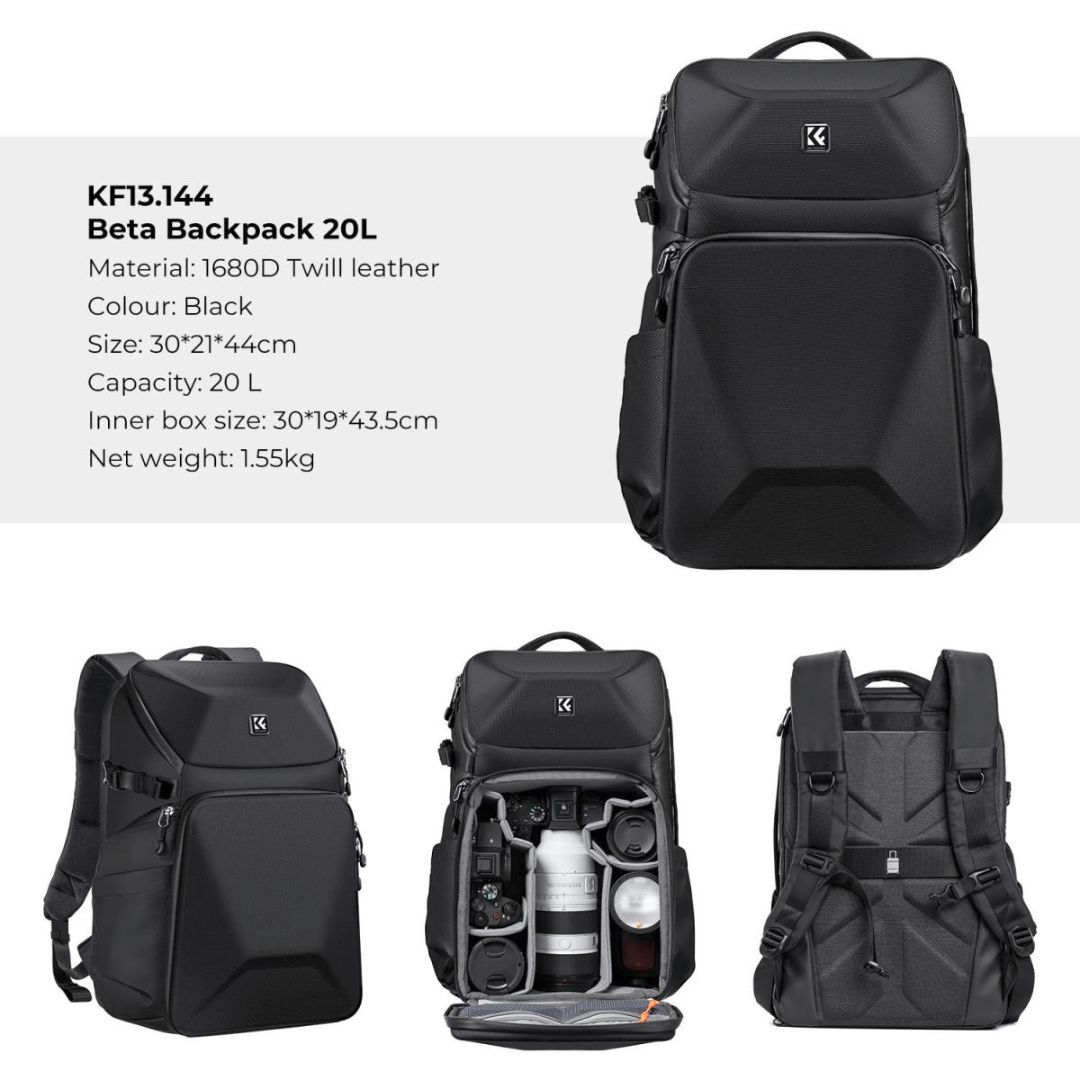 K&F Concept HardShell Camera Backpack 20L Waterproof Nature Wander 02 (Crni) KF13.144 - 5